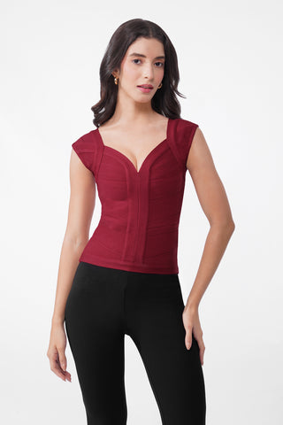 Karlie - Bandage Top  in Cherry Maroon