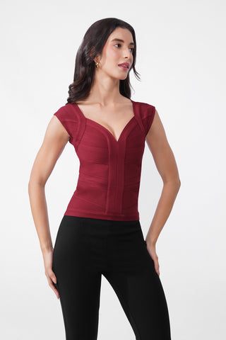 Karlie - Bandage Top  in Cherry Maroon