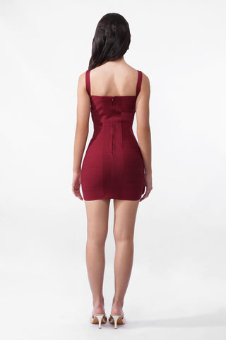 Naomi - Bandage Bodycon Mini Dress in Cherry Maroon