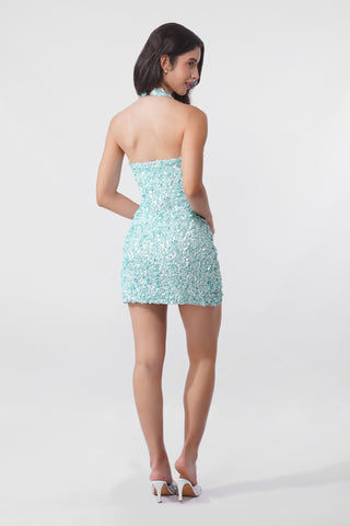 Chantel - Halter mini dress in Baby Blue