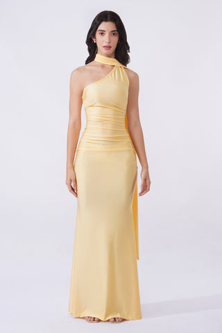 Cressida - Yellow Satin Scarf Maxi Dress