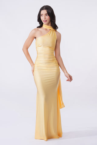 Cressida - Yellow Satin Scarf Maxi Dress