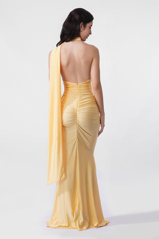 Cressida - Yellow Satin Scarf Maxi Dress
