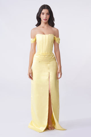 Delphine - Butter Yellow Corset Maxi Dress
