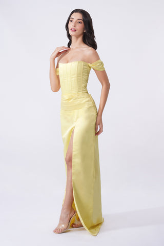 Delphine - Butter Yellow Corset Maxi Dress