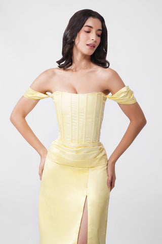 Delphine - Butter Yellow Corset Maxi Dress