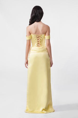 Delphine - Butter Yellow Corset Maxi Dress