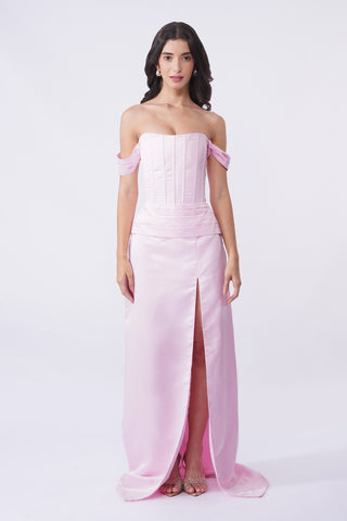Delphine - Baby Pink Corset Maxi Dress