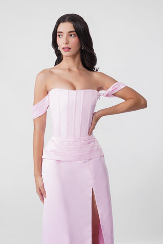 Delphine - Baby Pink Corset Maxi Dress
