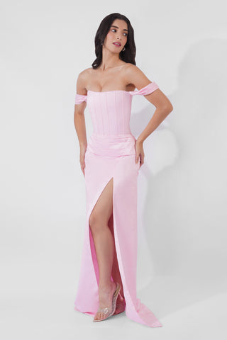 Delphine - Baby Pink Corset Maxi Dress