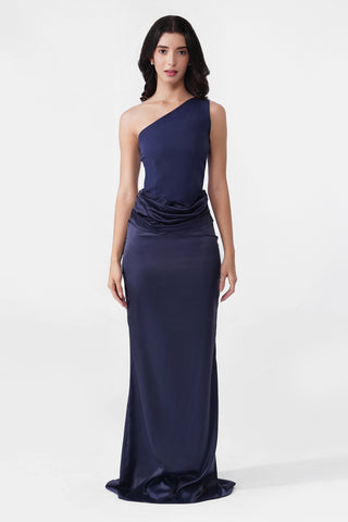 Jacqueline - Navy Blue One shoulder Maxi dress