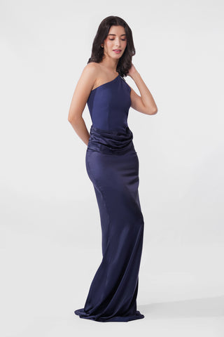 Jacqueline - Navy Blue One shoulder Maxi dress