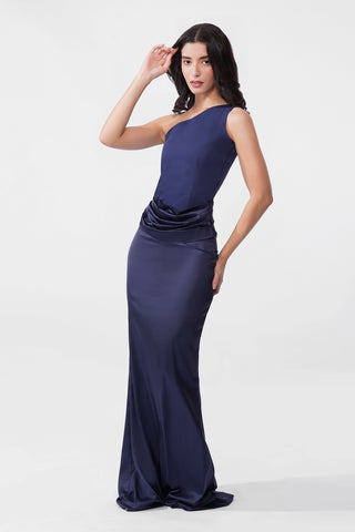 Jacqueline - Navy Blue One shoulder Maxi dress