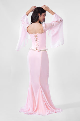 Fiza - Flared Pink Maxi Skirt in Baby Pink