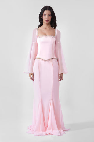 Fiza - Flared Pink Maxi Skirt in Baby Pink