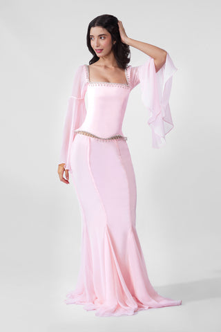Fiza - Flared Pink Maxi Skirt in Baby Pink
