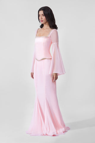 Fiza - Flared Pink Maxi Skirt in Baby Pink
