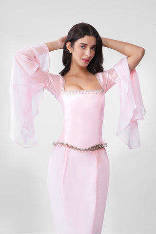 Zaina - Rhinestone Corset Top in Baby Pink