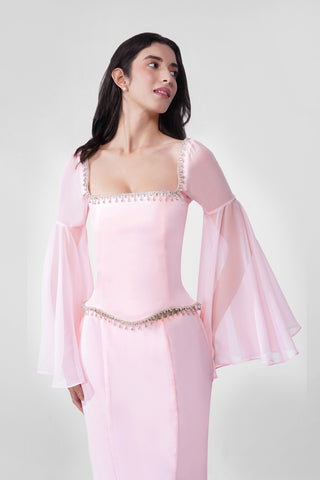 Zaina - Rhinestone Corset Top in Baby Pink