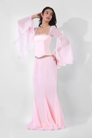 Fiza - Flared Pink Maxi Skirt in Baby Pink