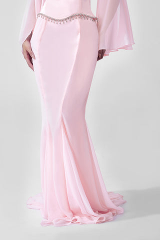 Fiza - Flared Pink Maxi Skirt in Baby Pink