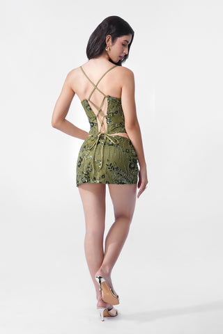 Lara - Hand Embellished Sequin Top in Green