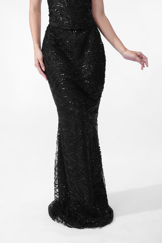 Raven - Black Embellished Sequin Maxi Skirt
